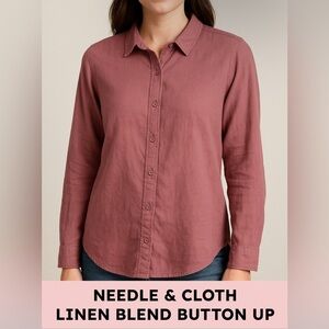 Needle & Cloth womens button down linen blend soft weave shirt M